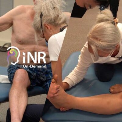 two pictures of Julie Vaughan-Graham treating patients during the developing postural control live sessions.